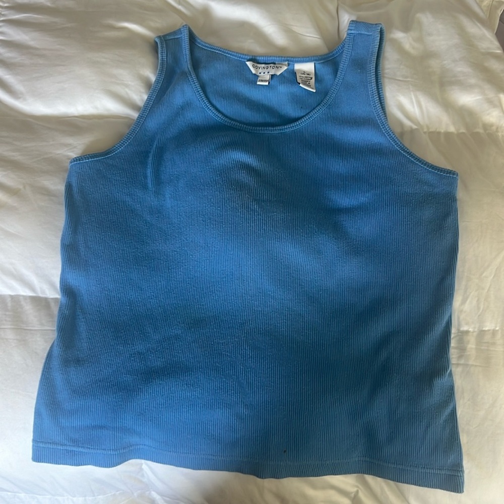 Covington sleeveless blue top